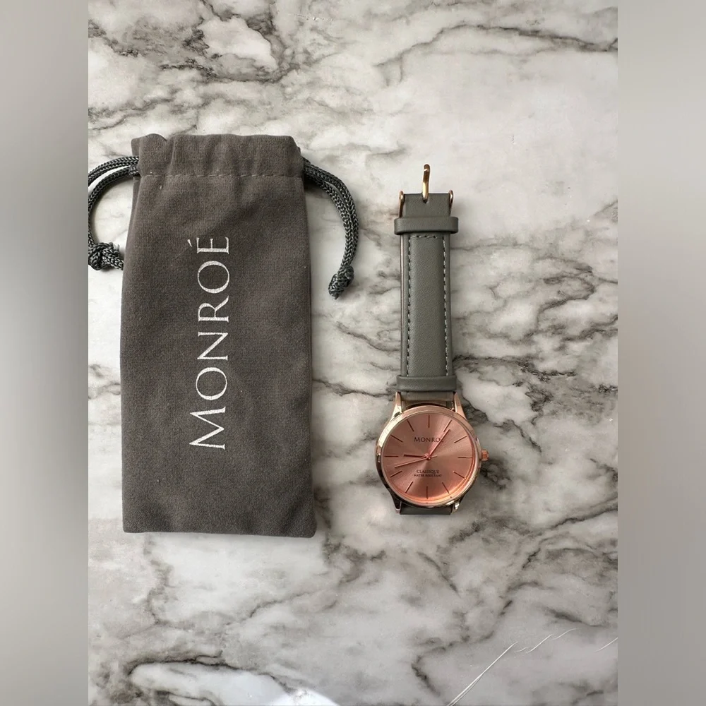 ✨Monroè Yorkville Solèrose Charcoal Leather watch brand new never before used.✨ - Picture 3 of 5